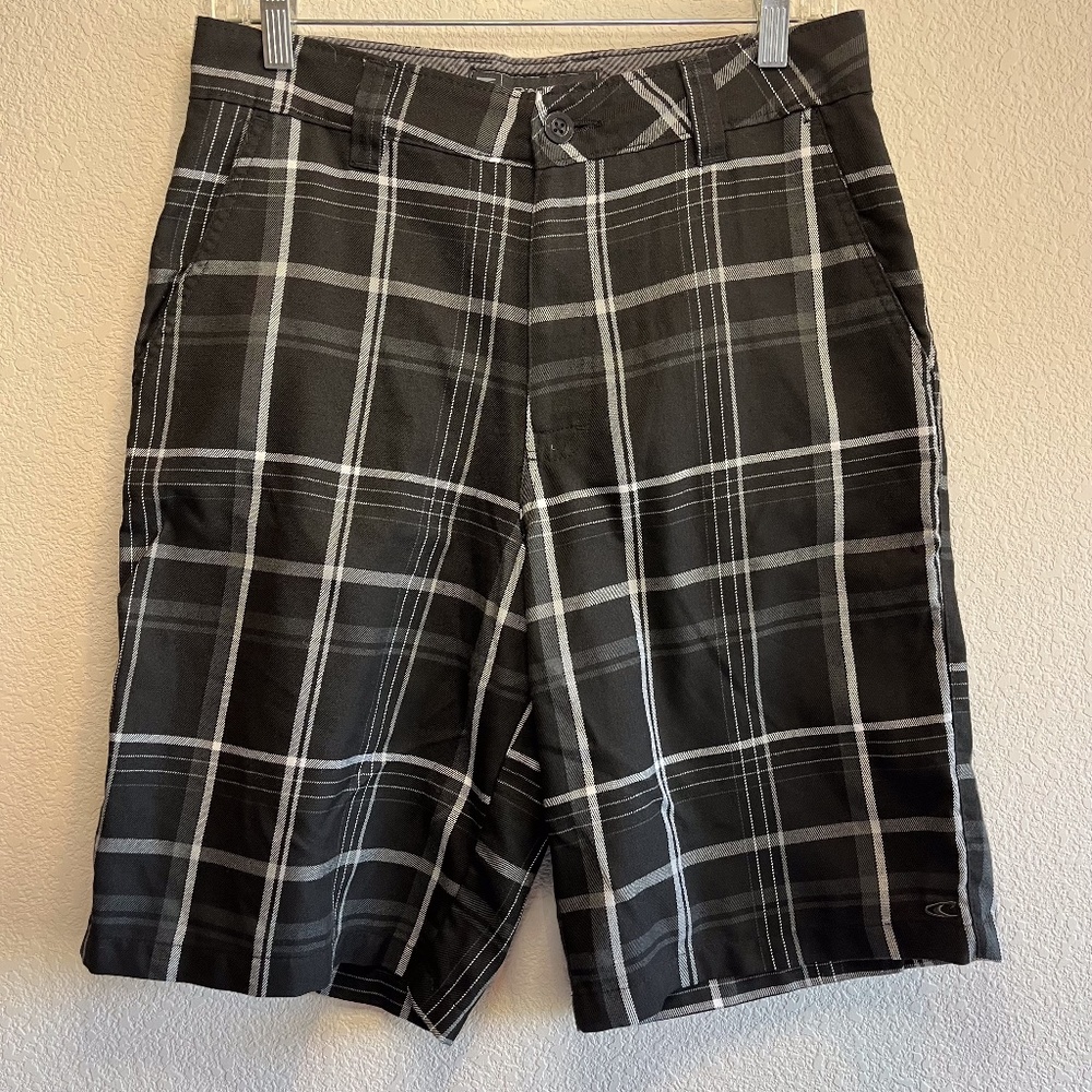 O'Neill Men's Skate Bermuda Board Shorts Black Grey White Plaid 30
